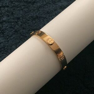 TB Gold Logo Stud Hinged Bangle Bracelet • Classic TB • Stackable Designer Cuff